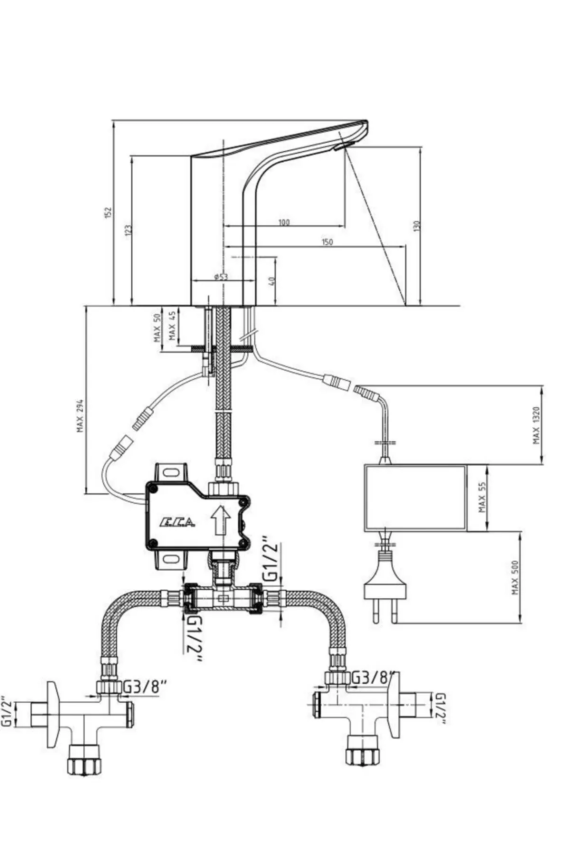 ECA Luna Fotoselli Elektrikli T Adaptörlü Lavabo Bataryası 108108054 | Temassız ve Hijyenik Kullanım - 2