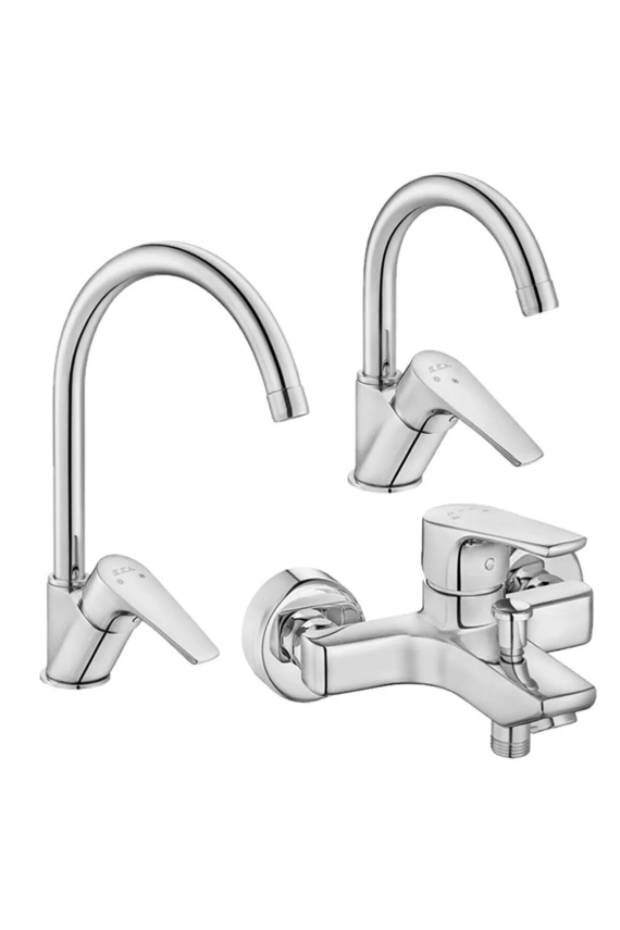 ECA Niobe 3'lü Set | Kuğu Lavabo, Banyo ve Mutfak Eviyе Bataryası - 20 Yıl Garantili - 1